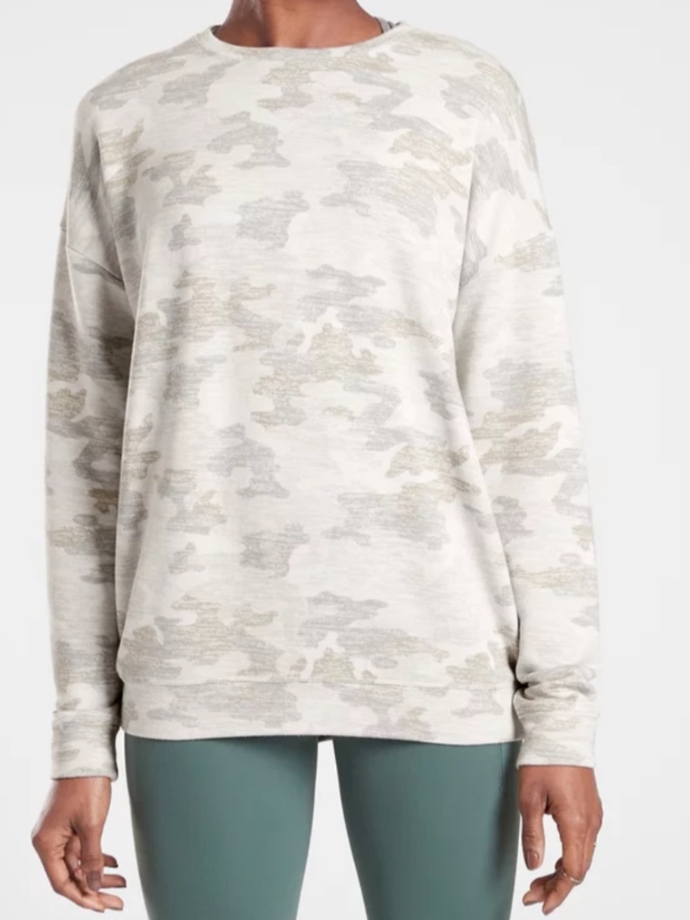 Athleta Cream & Light Gray Camo Long Sleeve Pullover